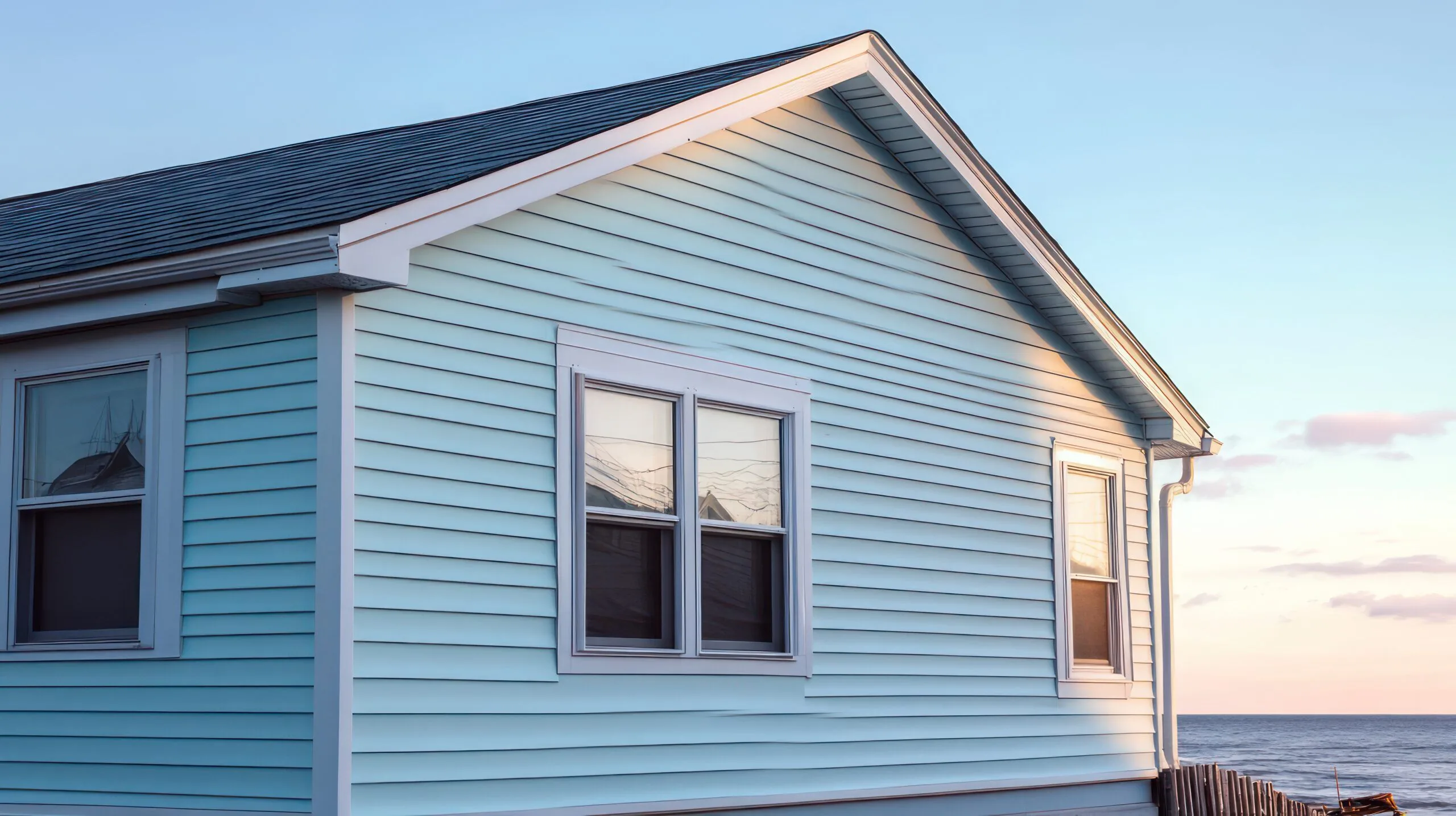 Blue house with white trim window that says number