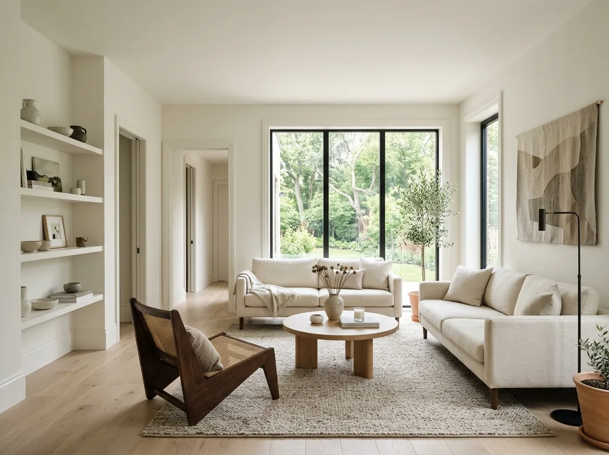 Room with walls and trim painted the same color using a monochromatic color drenching technique