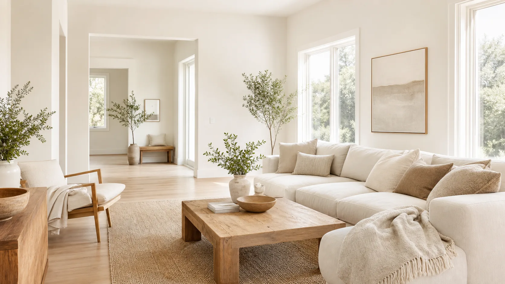 Living room with soft warm-white walls