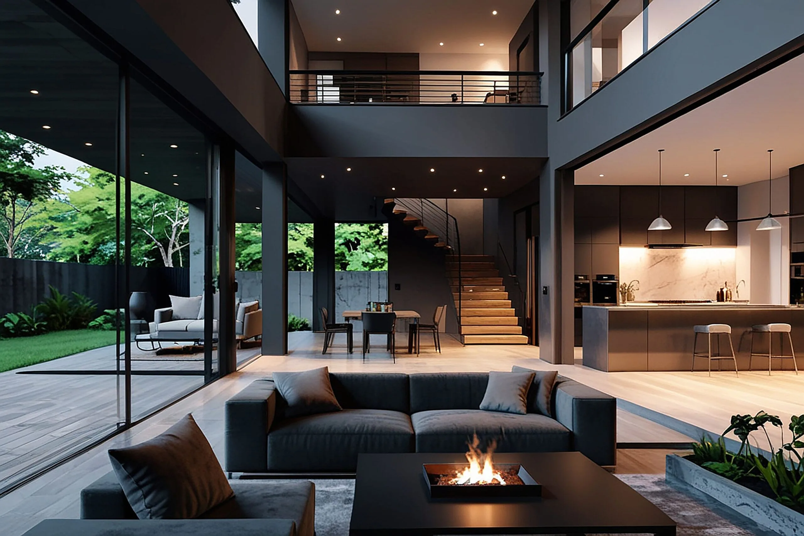Modern residential house interior exterior