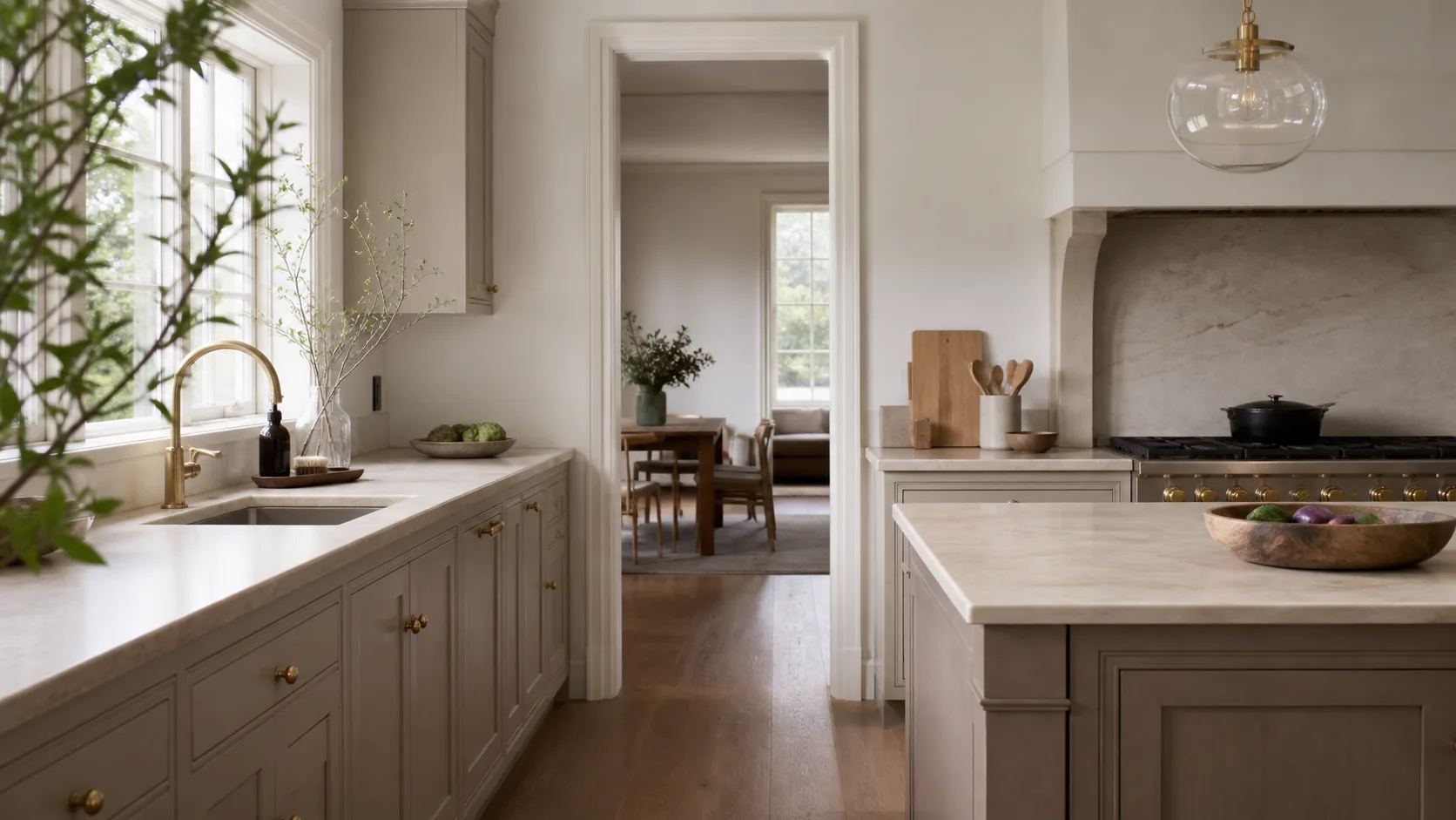 Modern kitchen with soft taupe and greige cabinetry